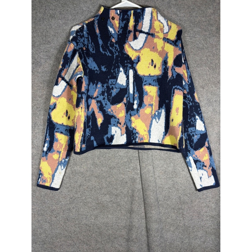 Rachel Roy Women Abstract Print Mock Neck Knit Sweater Blue Yellow Size S
